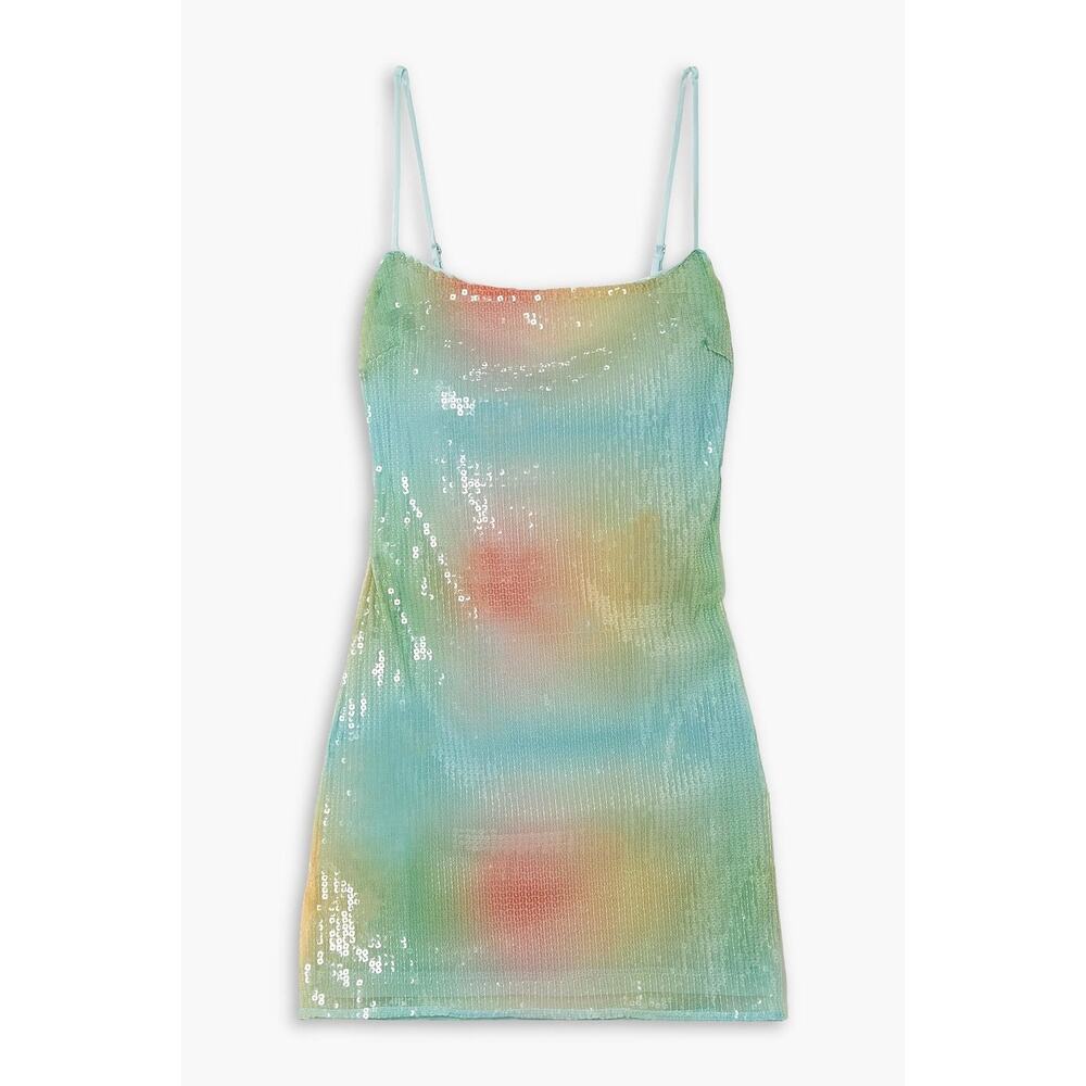 STAUD Jenny Dress Rainbow Ombré Mesh Mini slip sequin size medium M - Picture 13 of 14